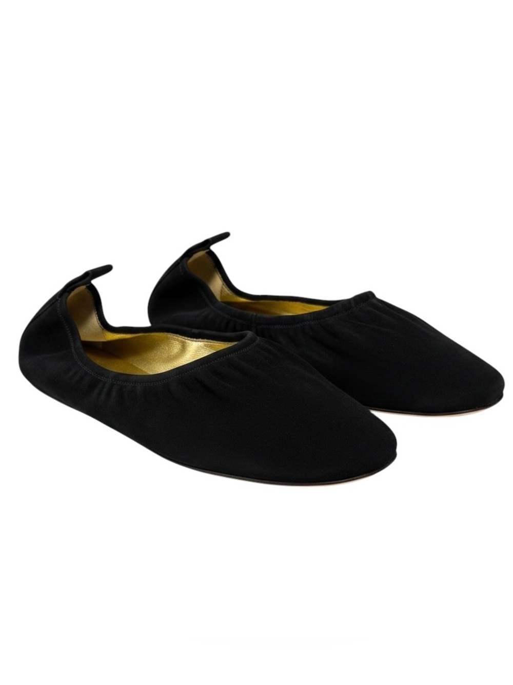 Celine Paris Black Suede Ruched Ballet Flats Women's 37.5 Made in Italy